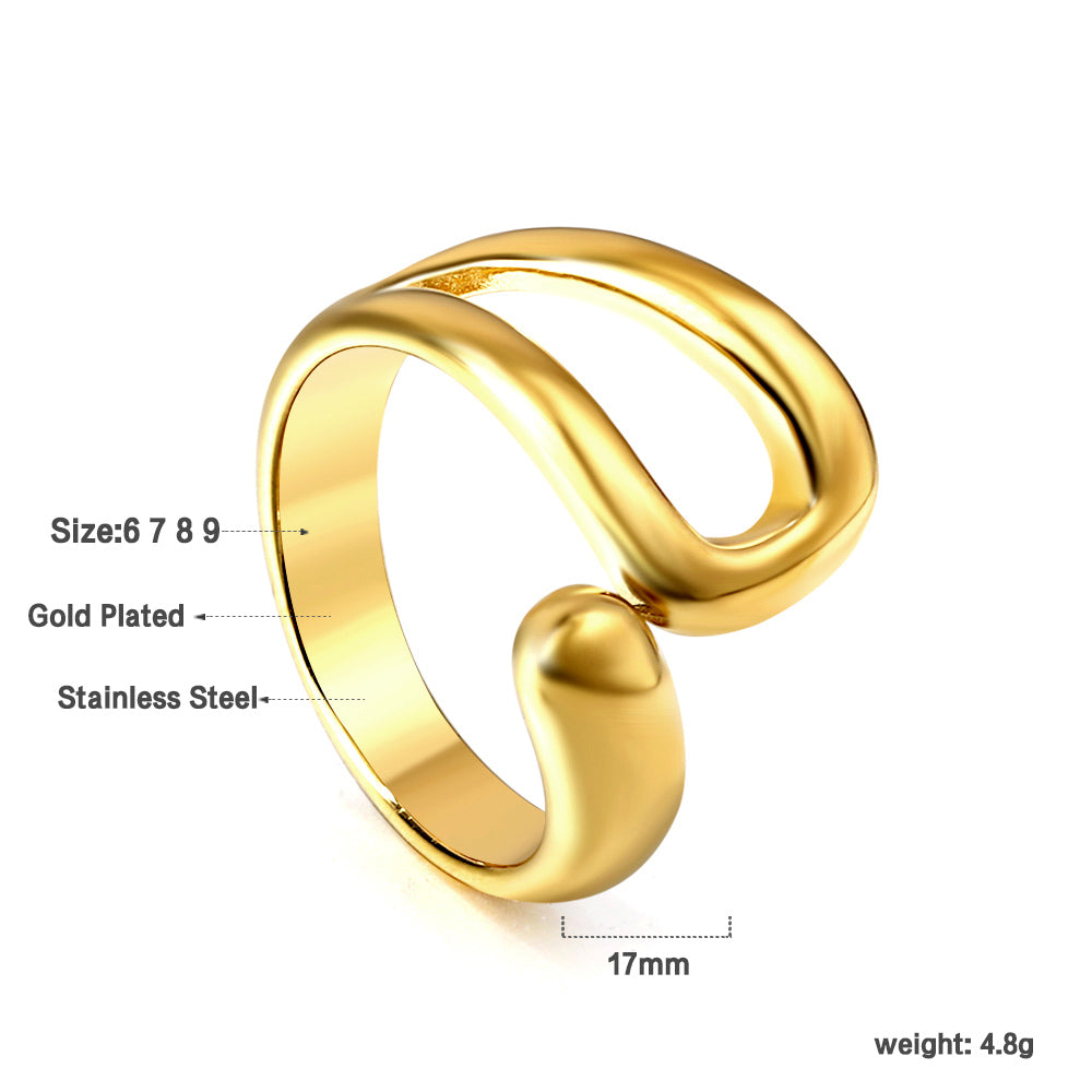 Wholesale 18K Gold Plated Fluid Wave Ring Asymmetric Curve Organic Modernist