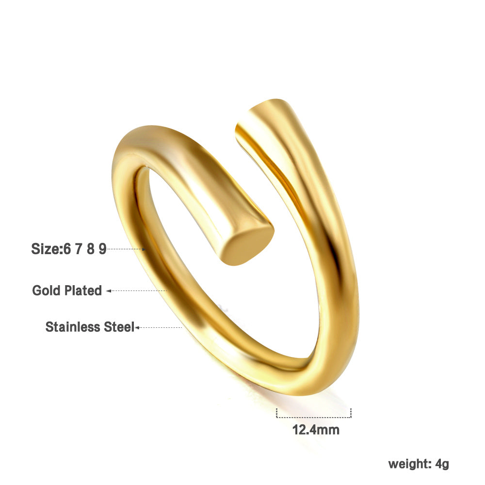 Wholesale 18K Gold Plated Single Arc Open Ring Minimalist Curve Sleek Modern Jewelry