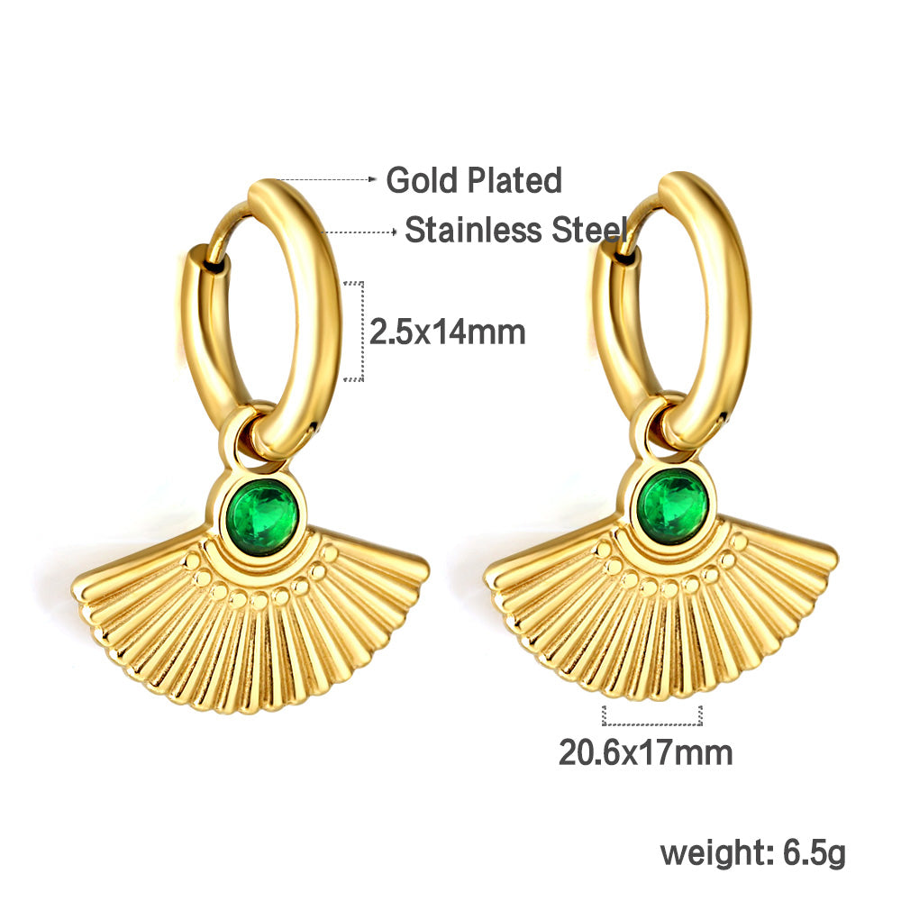 Bulk 18K Gold Green/Pink CZ - fan CZ Drop Earrings Fresh Accent