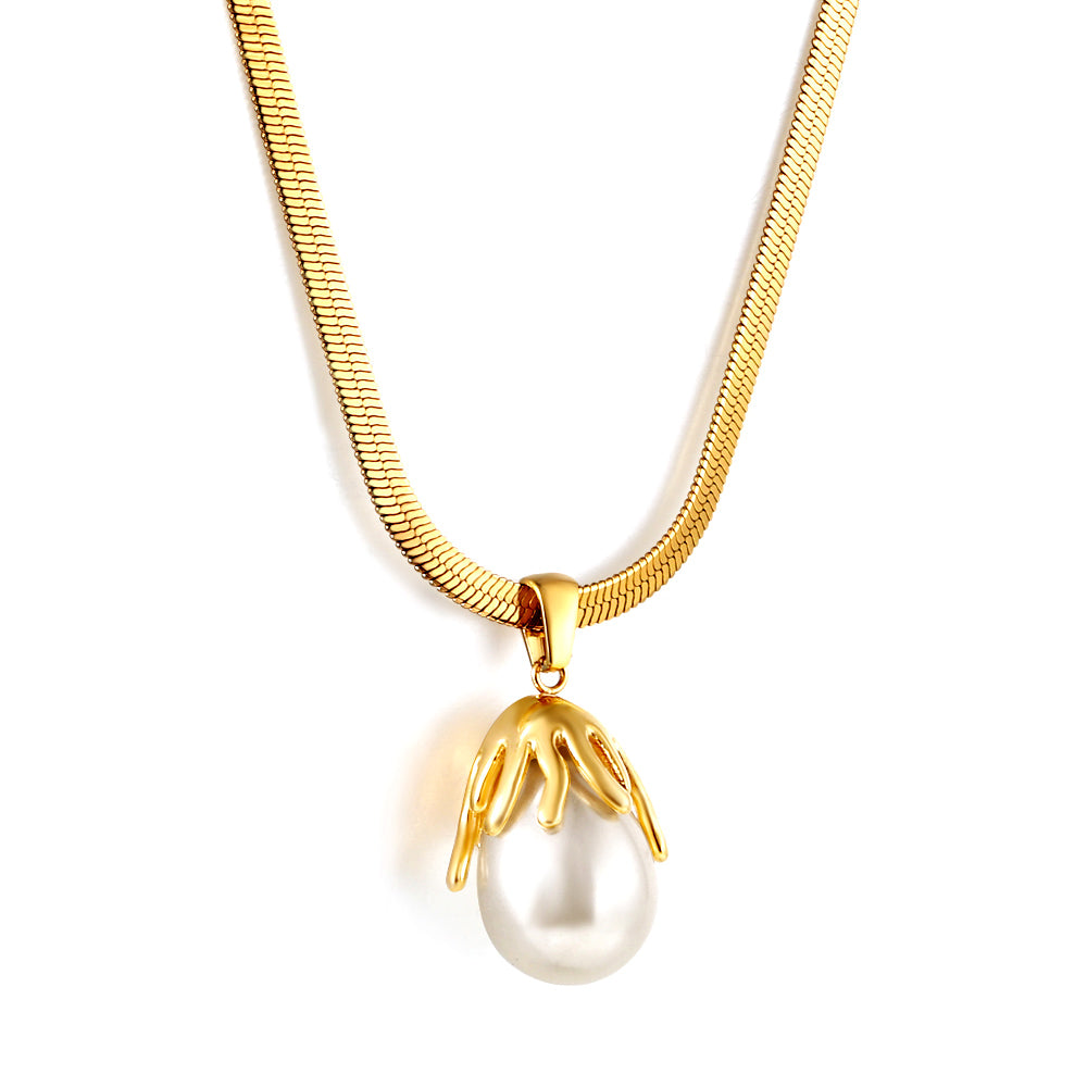 Bulk Stainless Steel Gold Tone Pearl Texture Chain Necklace Classic Beauty