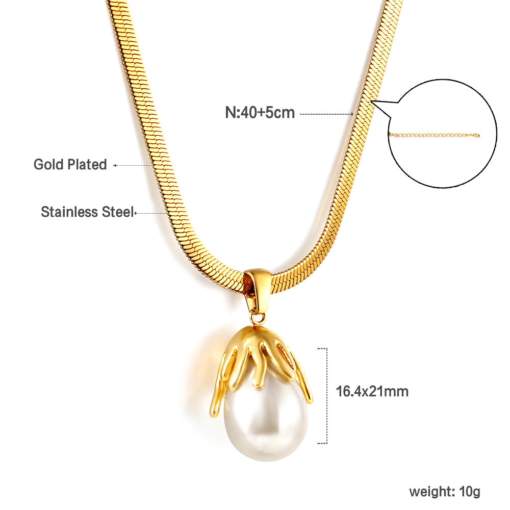Bulk Stainless Steel Gold Tone Pearl Texture Chain Necklace Classic Beauty