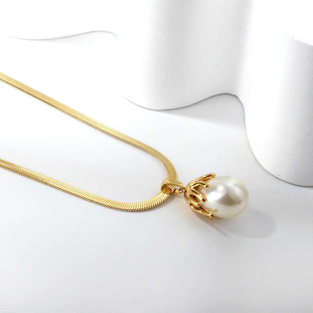 Bulk Stainless Steel Gold Tone Pearl Texture Chain Necklace Classic Beauty