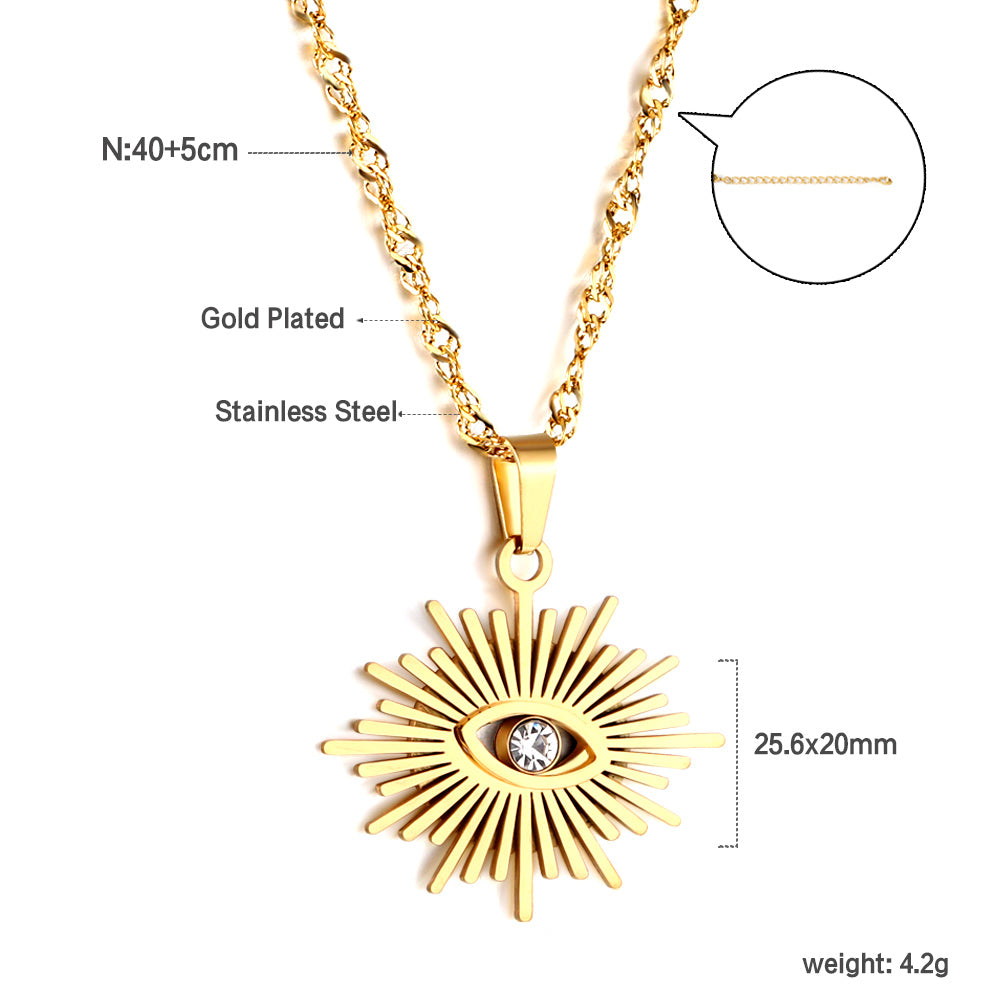 Bulk Stainless Steel Gold Tone Eye - Sun Pendant Necklace Mystical Allure
