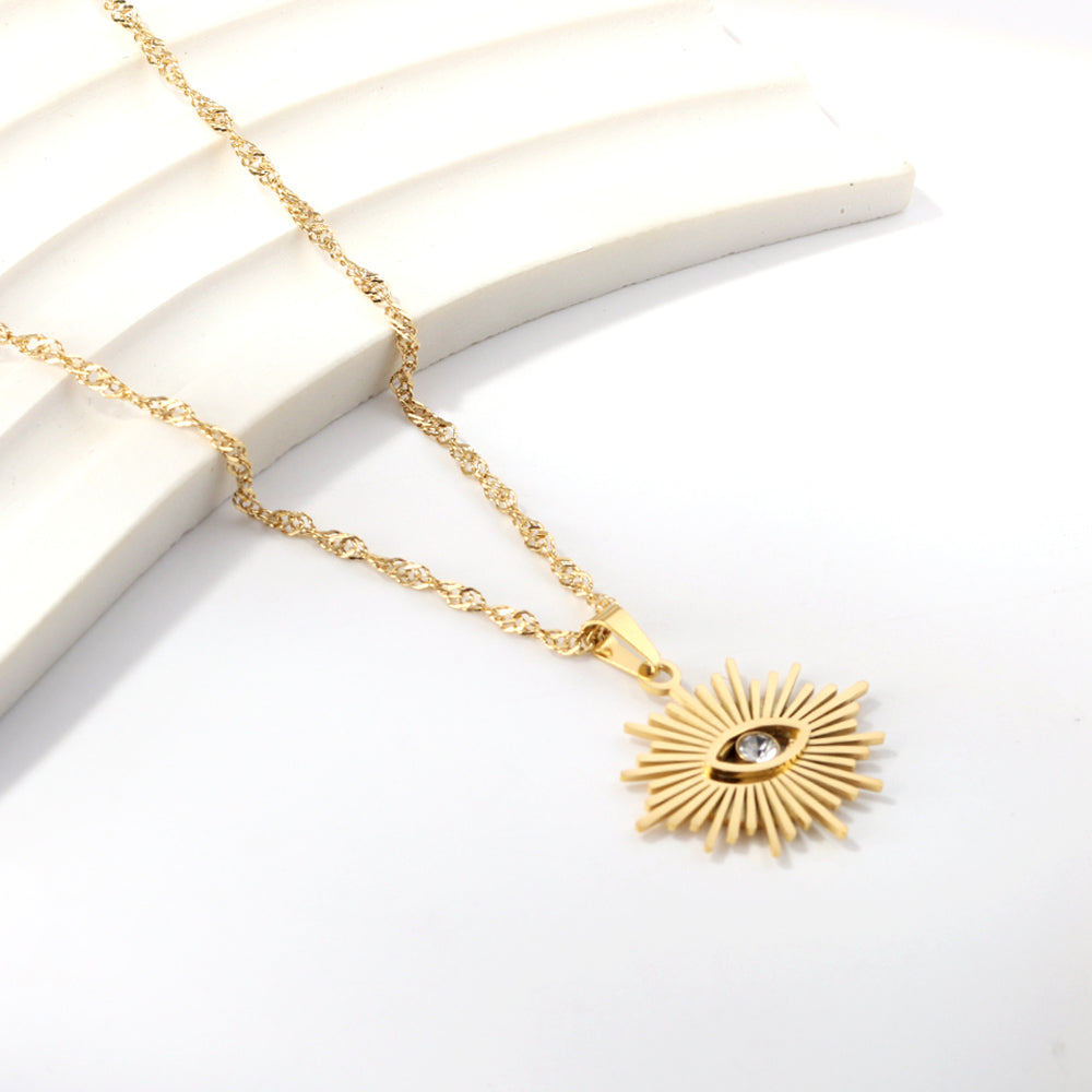 Bulk Stainless Steel Gold Tone Eye - Sun Pendant Necklace Mystical Allure