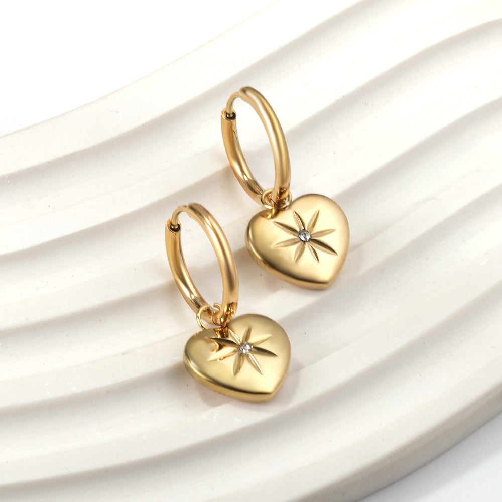 Bulk 18K Gold Heart - star Hoop Earrings Lovely Design