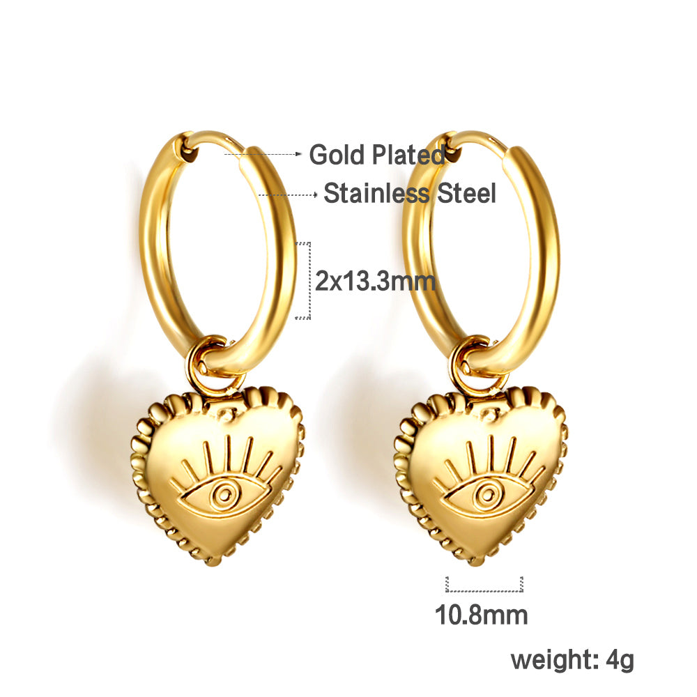 Bulk 18K Gold Heart - eye Pattern Hoop Earrings Mysterious Appeal