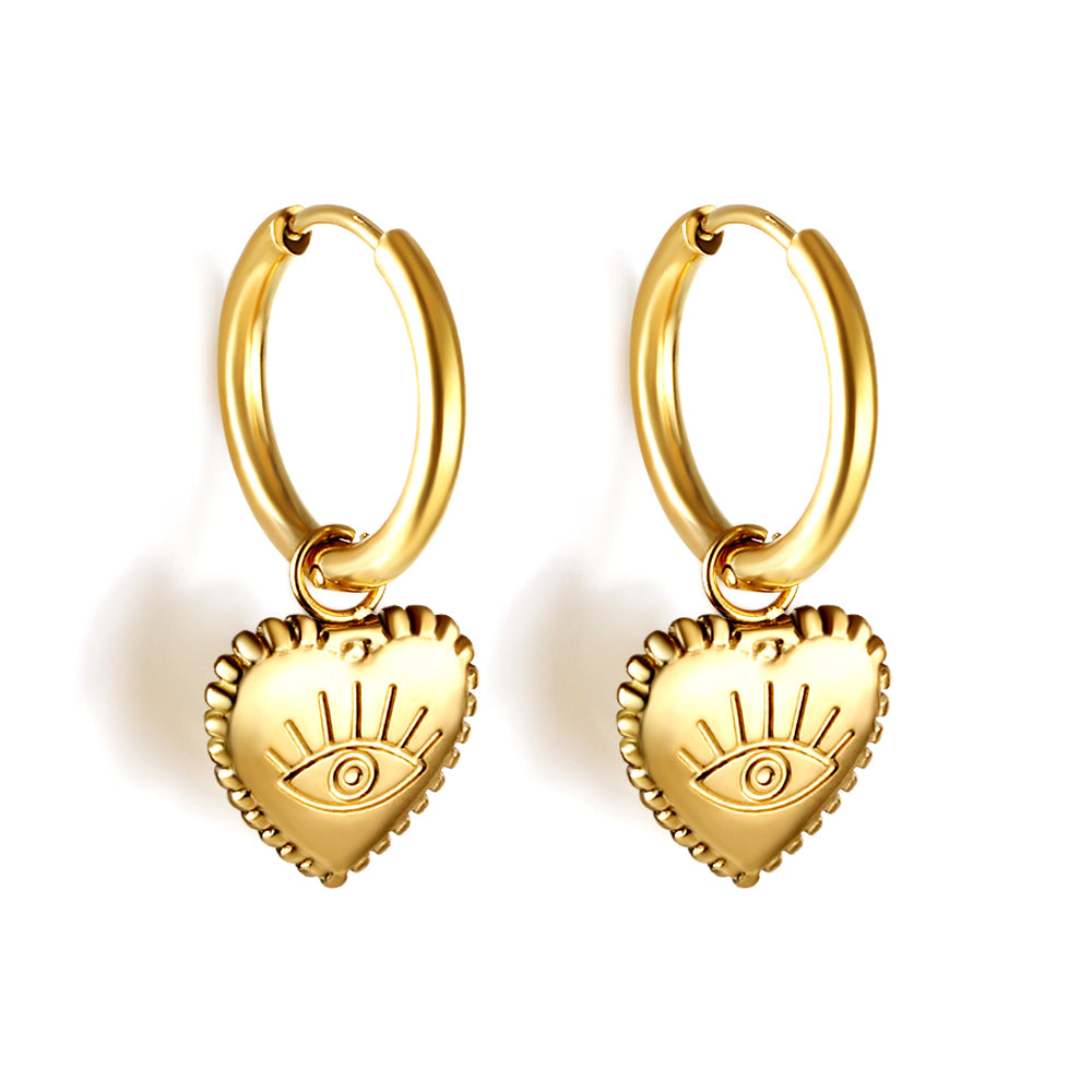 Bulk 18K Gold Heart - eye Pattern Hoop Earrings Mysterious Appeal