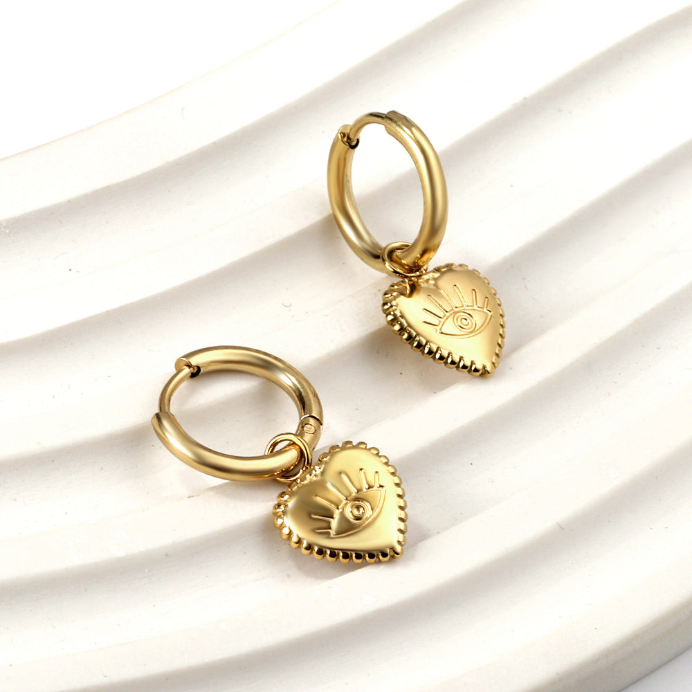 Bulk 18K Gold Heart - eye Pattern Hoop Earrings Mysterious Appeal