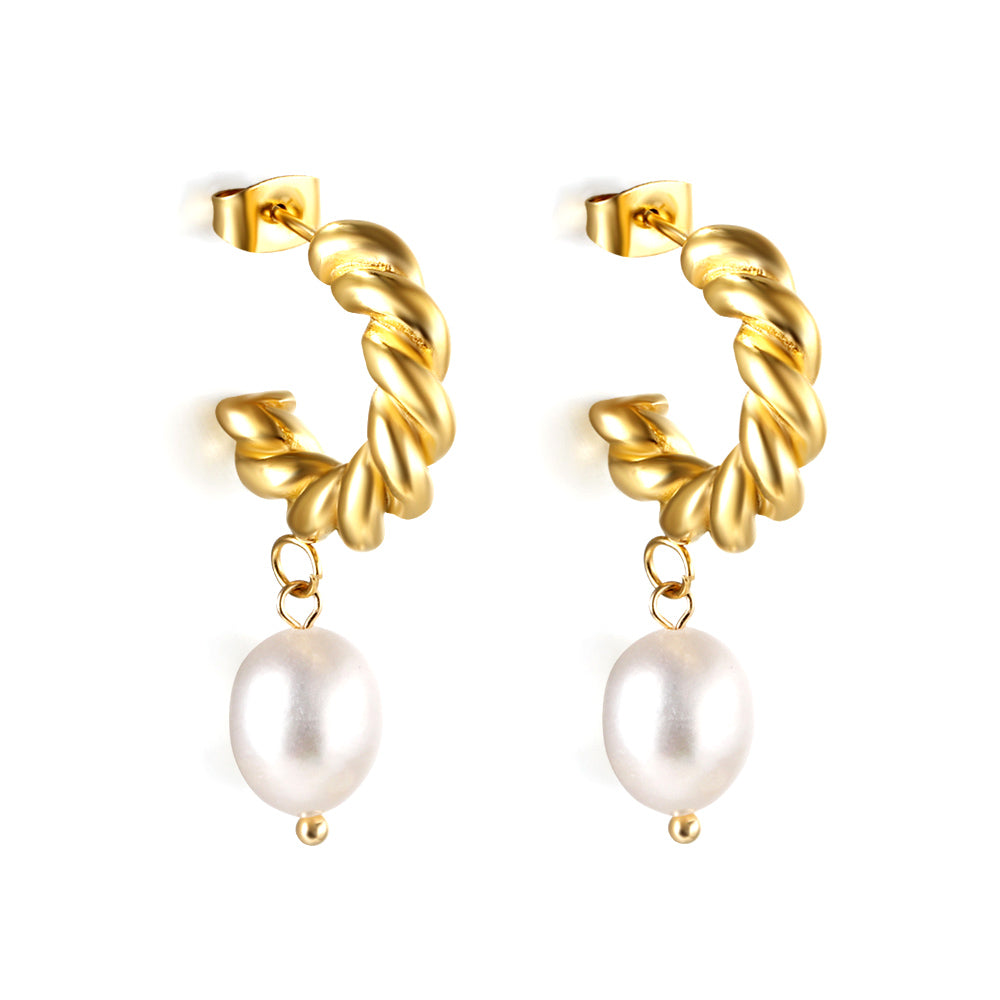 Wholesale 18K Gold Spiral - pearl Earrings Trendy Fashion