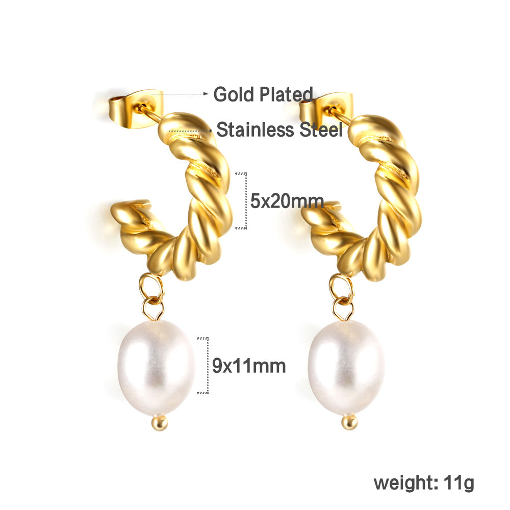Wholesale 18K Gold Spiral - pearl Earrings Trendy Fashion