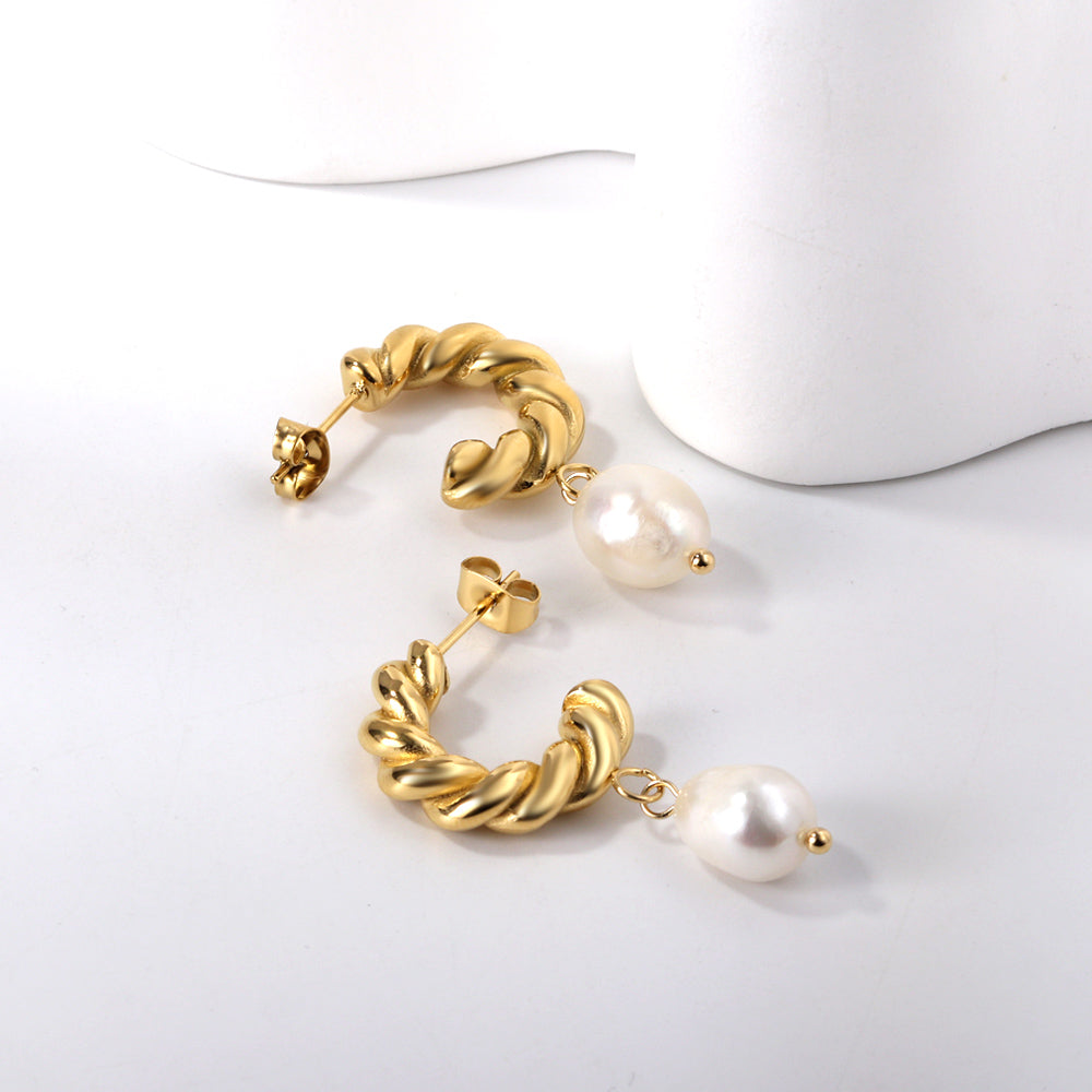Wholesale 18K Gold Spiral - pearl Earrings Trendy Fashion