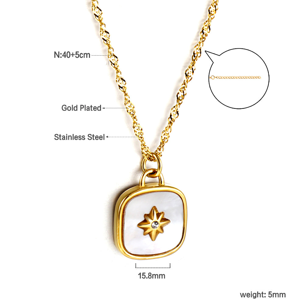 Wholesale Stainless Steel Gold Tone Square with Star Pendant Necklace Chic Design