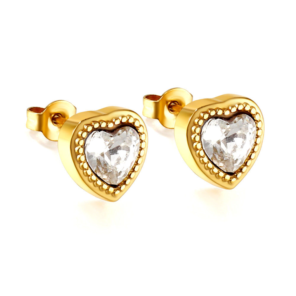 Wholesale 18K Gold Colorful Heart Zircon Stud Earrings