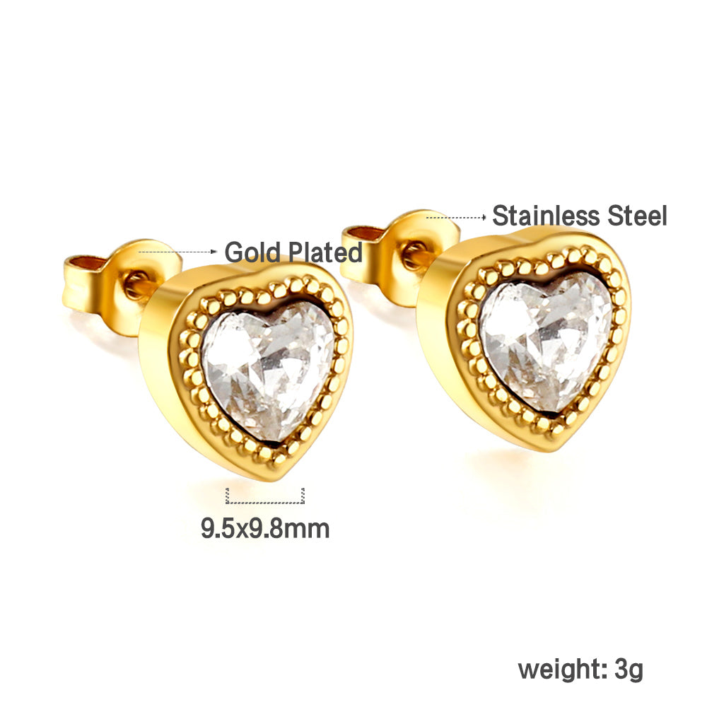 Wholesale 18K Gold Colorful Heart Zircon Stud Earrings