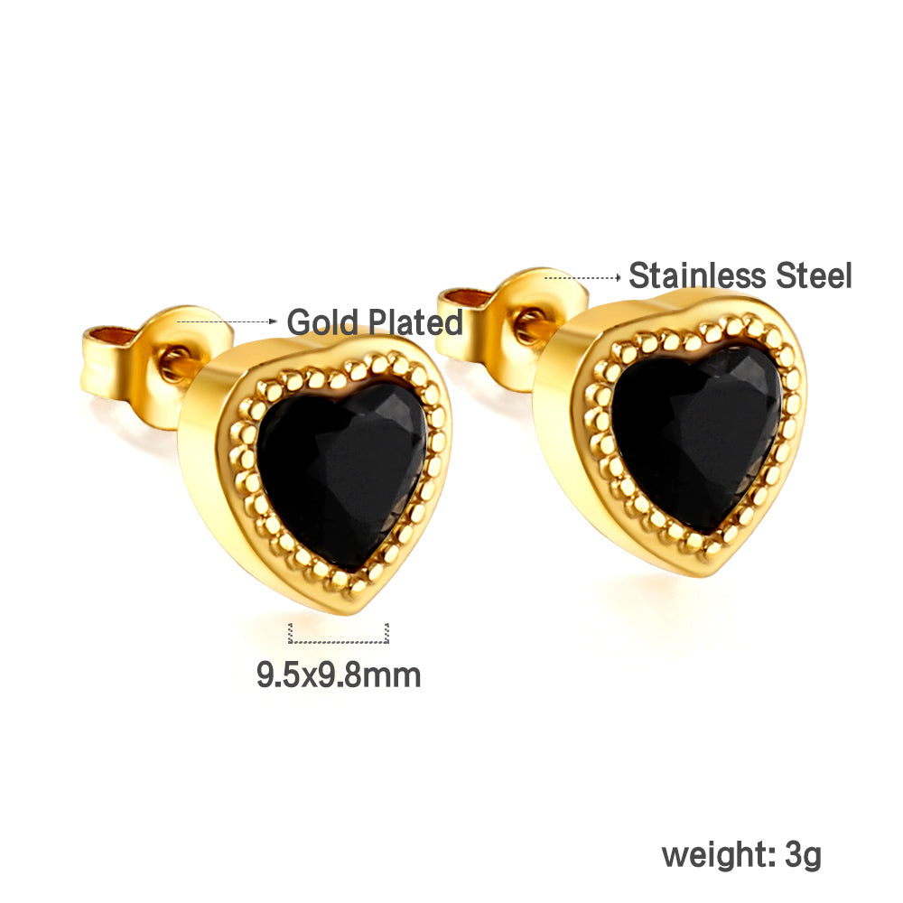 Wholesale 18K Gold Colorful Heart Zircon Stud Earrings