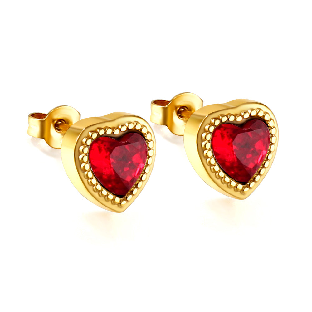 Wholesale 18K Gold Colorful Heart Zircon Stud Earrings