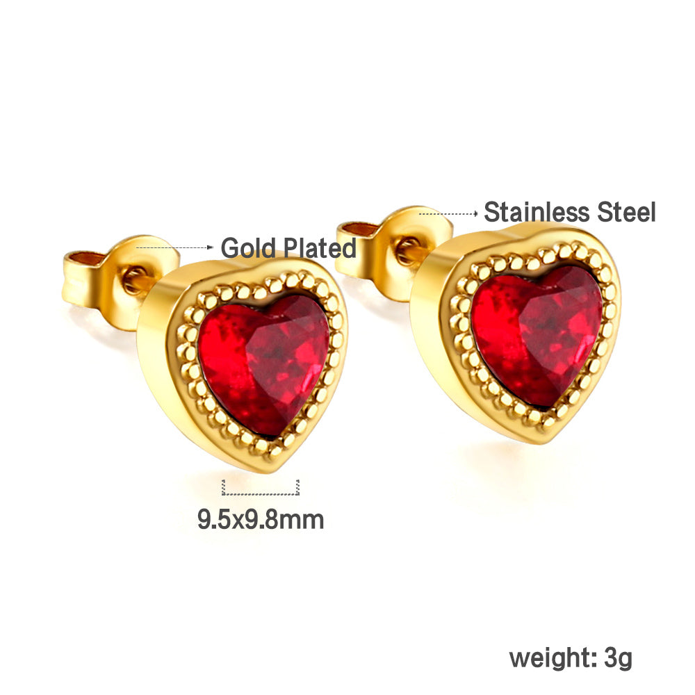 Wholesale 18K Gold Colorful Heart Zircon Stud Earrings