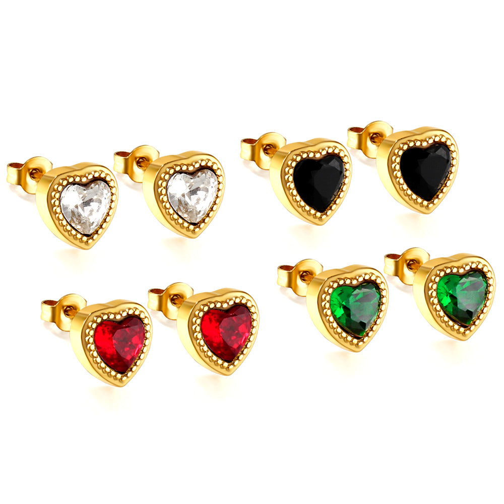 Wholesale 18K Gold Colorful Heart Zircon Stud Earrings
