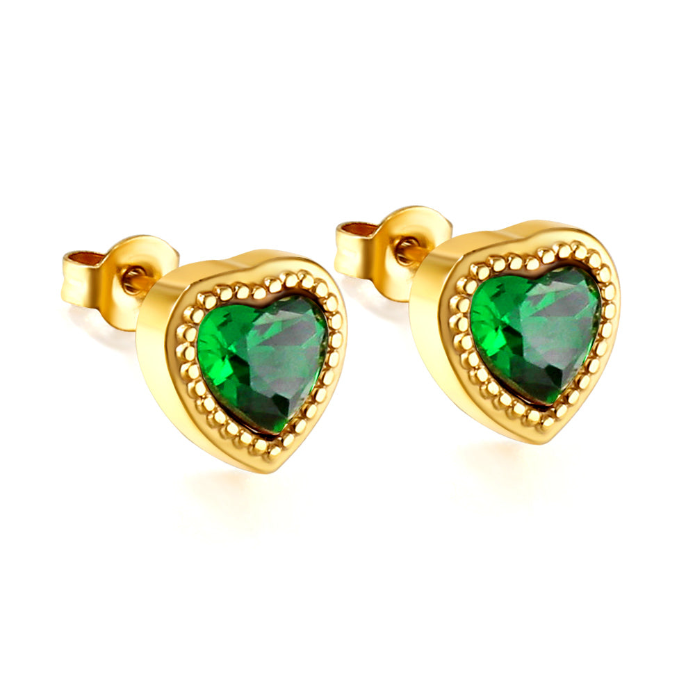 Wholesale 18K Gold Colorful Heart Zircon Stud Earrings