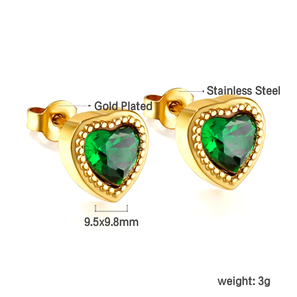 Wholesale 18K Gold Colorful Heart Zircon Stud Earrings