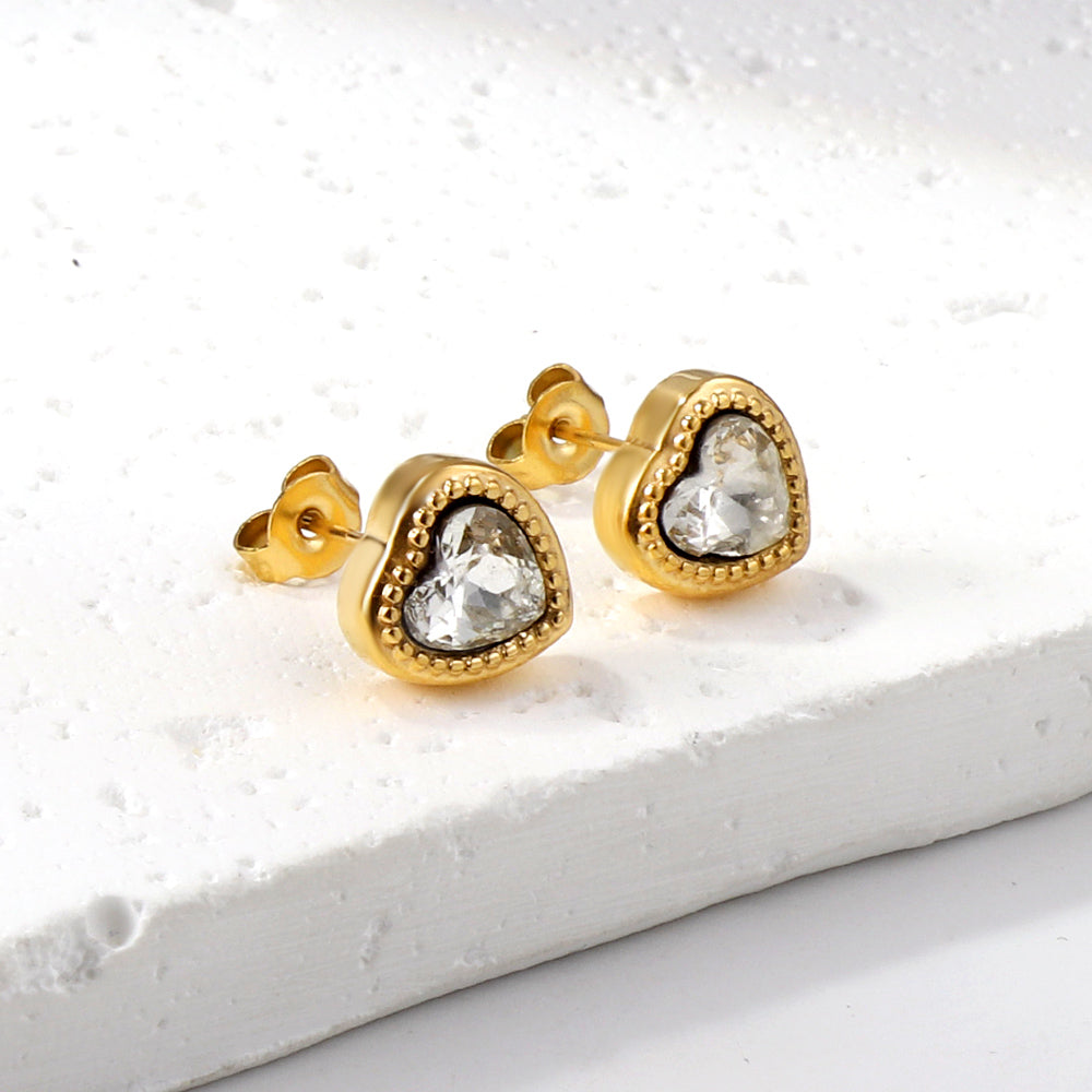 Wholesale 18K Gold Colorful Heart Zircon Stud Earrings