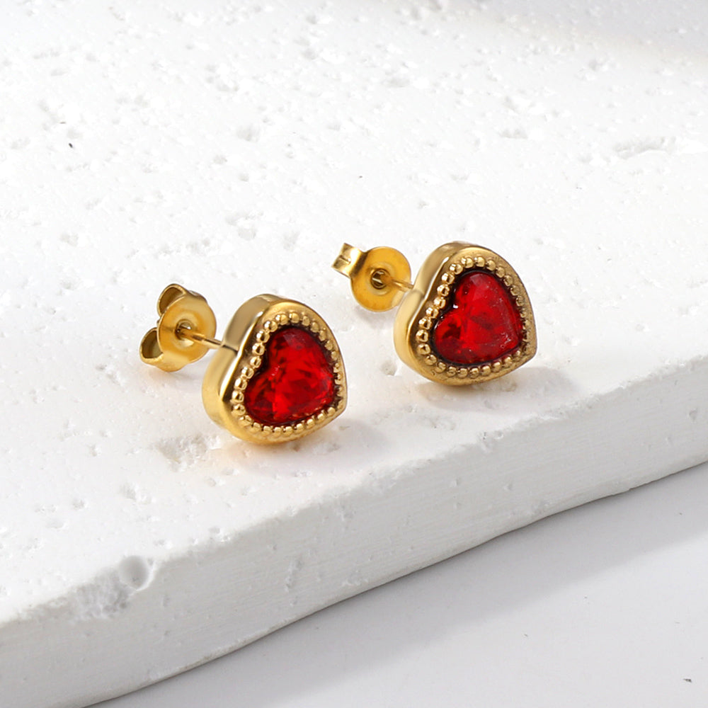 Wholesale 18K Gold Colorful Heart Zircon Stud Earrings