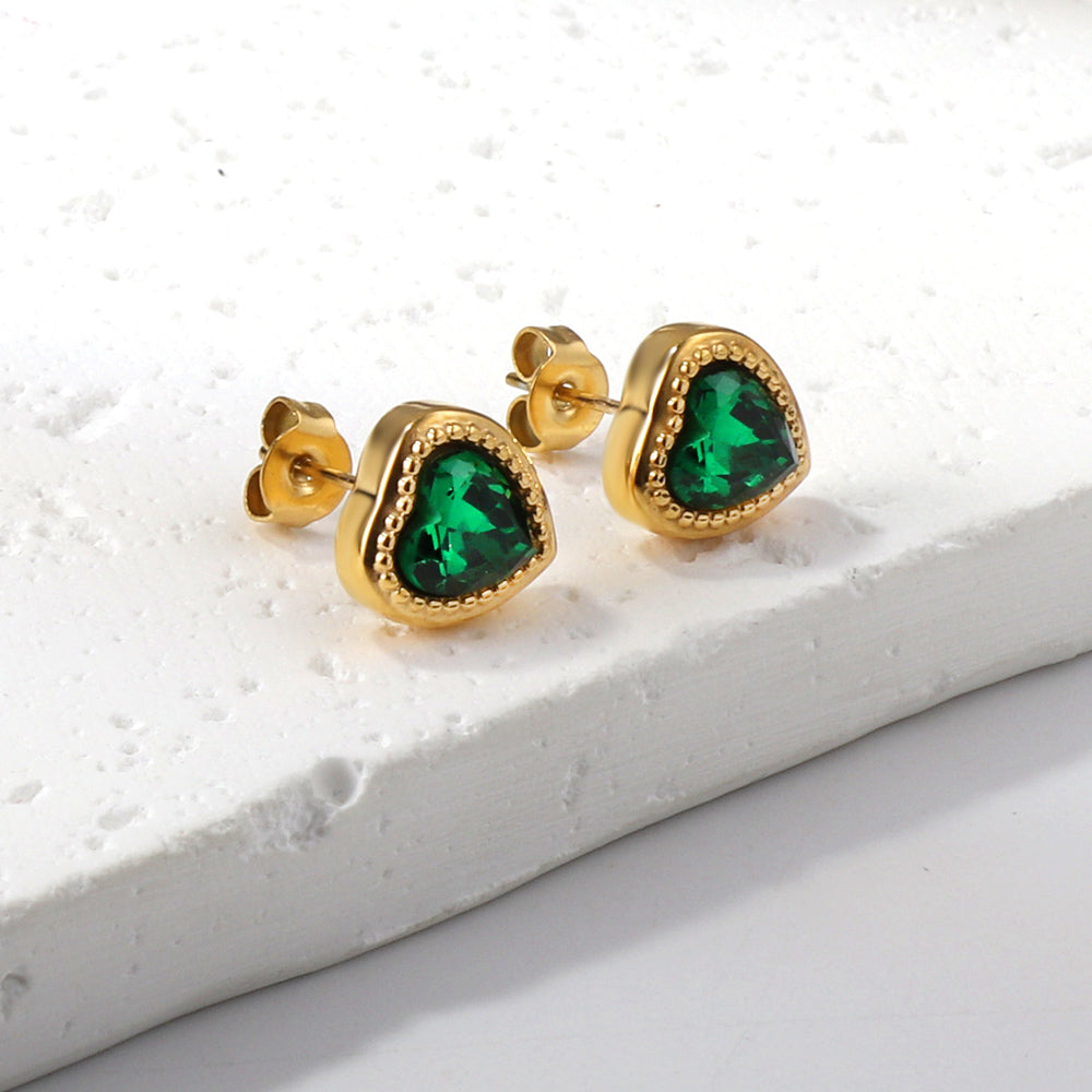 Wholesale 18K Gold Colorful Heart Zircon Stud Earrings