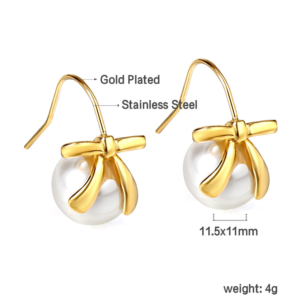 Bulk 18K Gold Bow - white Earrings Sweet Style