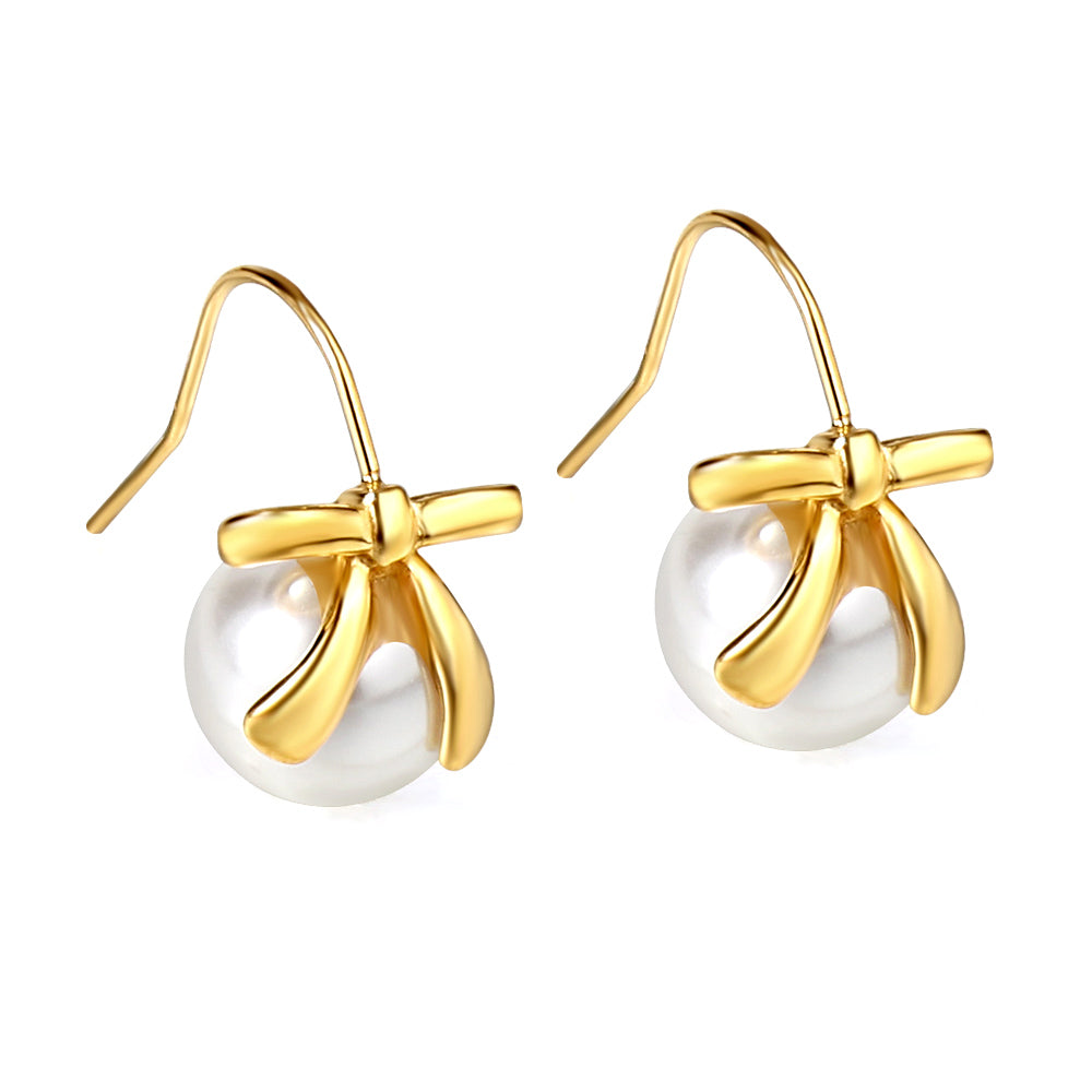 Bulk 18K Gold Bow - white Earrings Sweet Style