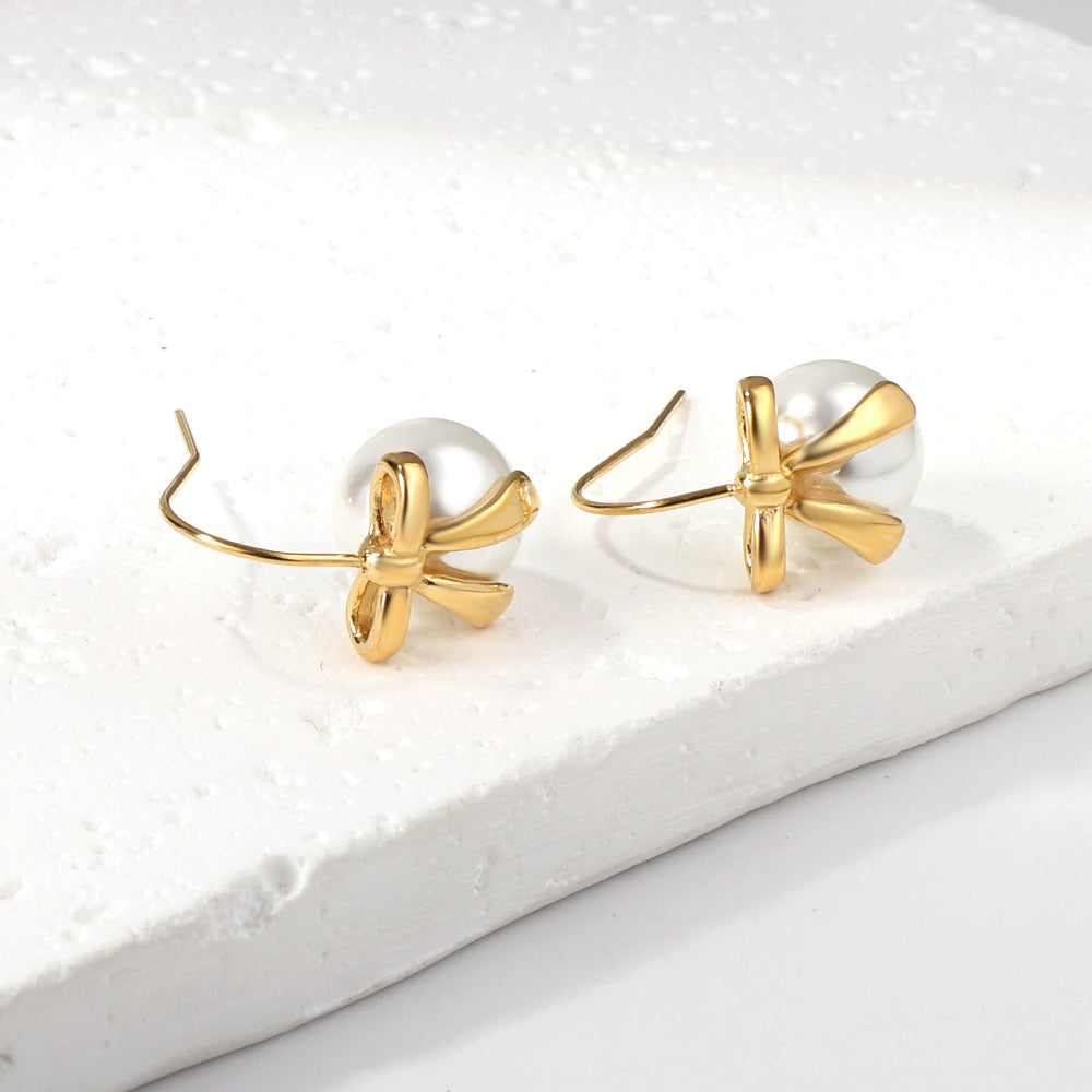 Bulk 18K Gold Bow - white Earrings Sweet Style
