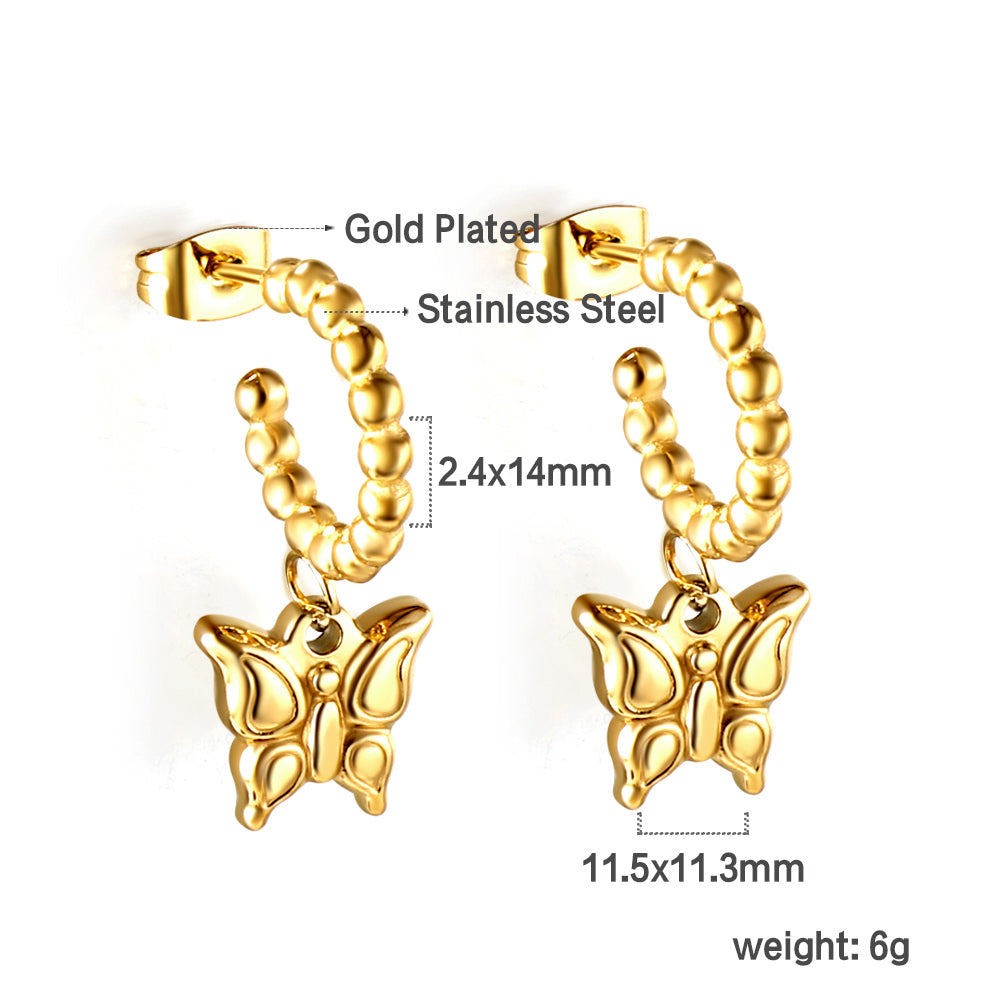Wholesale 18K Gold Butterfly - heart Chain Earrings Delicate Craftsmanship