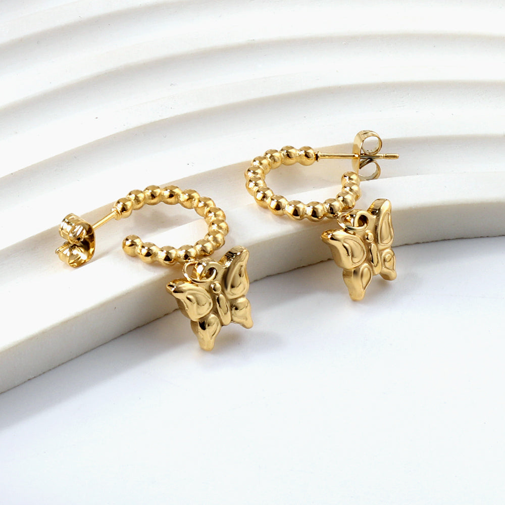 Wholesale 18K Gold Butterfly - heart Chain Earrings Delicate Craftsmanship