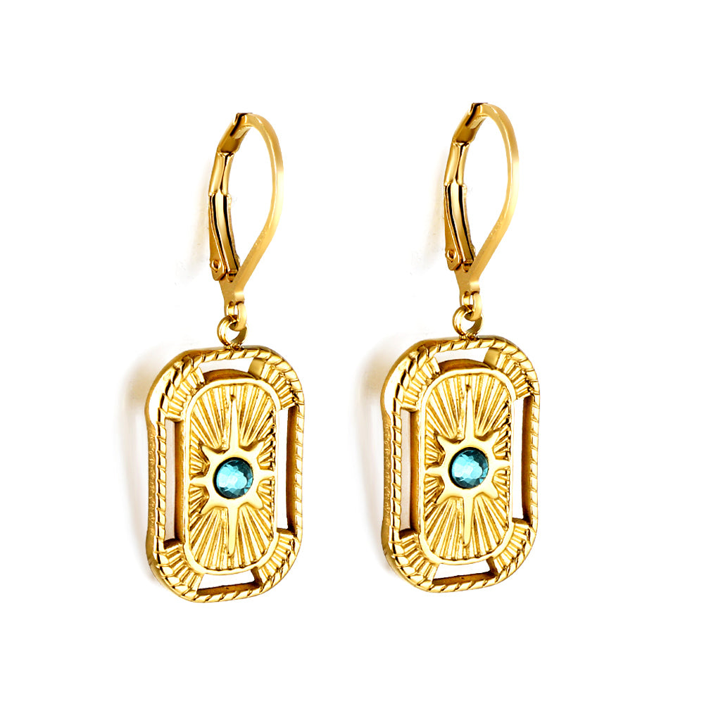 Wholesale 18K Gold Rectangle - green Earrings Noble Taste