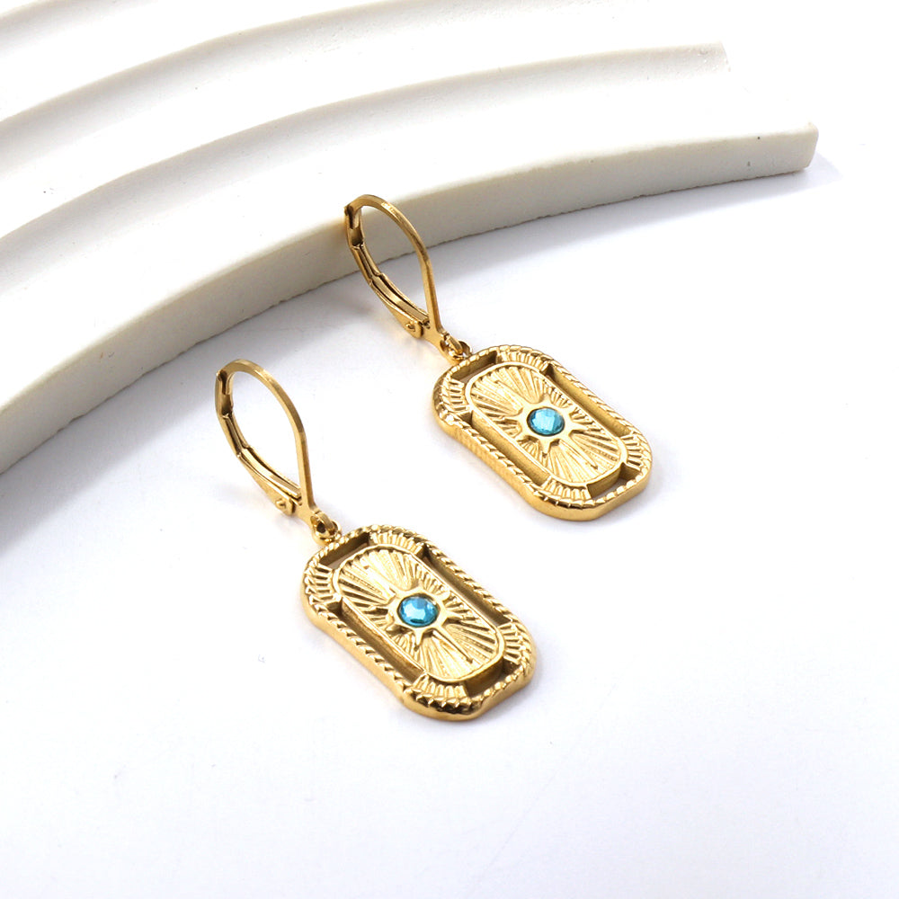 Wholesale 18K Gold Rectangle - green Earrings Noble Taste