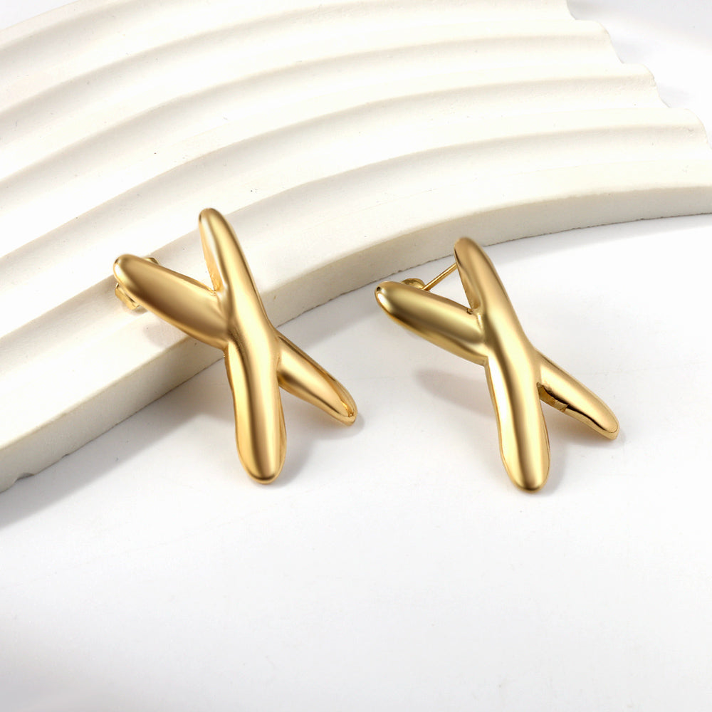 Bulk 18K Gold Cross - style Earrings Bold Design