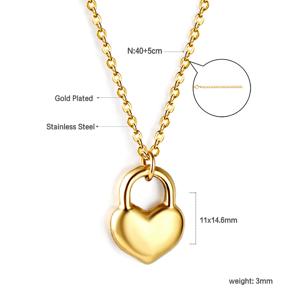 Bulk Stainless Steel Gold Tone Heart - lock Pendant Necklace Sweet Sentiment