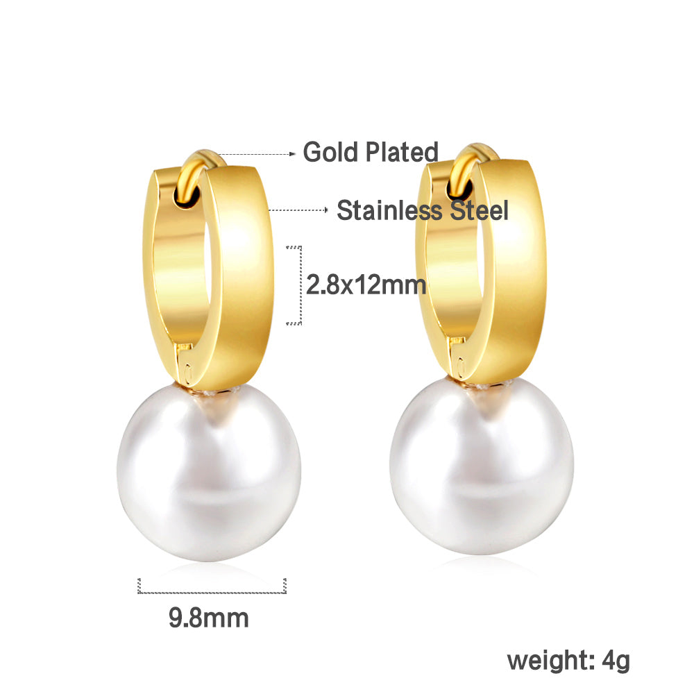 Wholesale Stainless Steel Circle with White Pearl Hoop Earrings