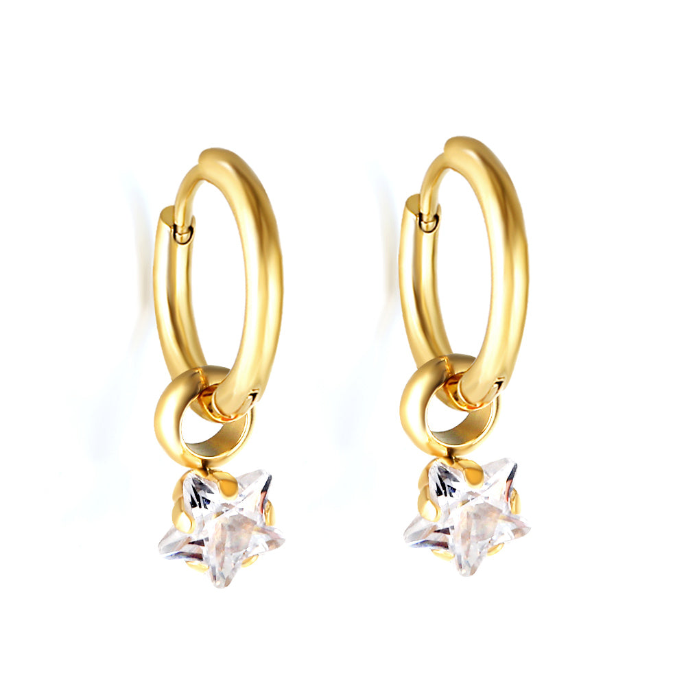 Wholesale 18K Gold Star - shaped Clear Gem Hoop Earrings