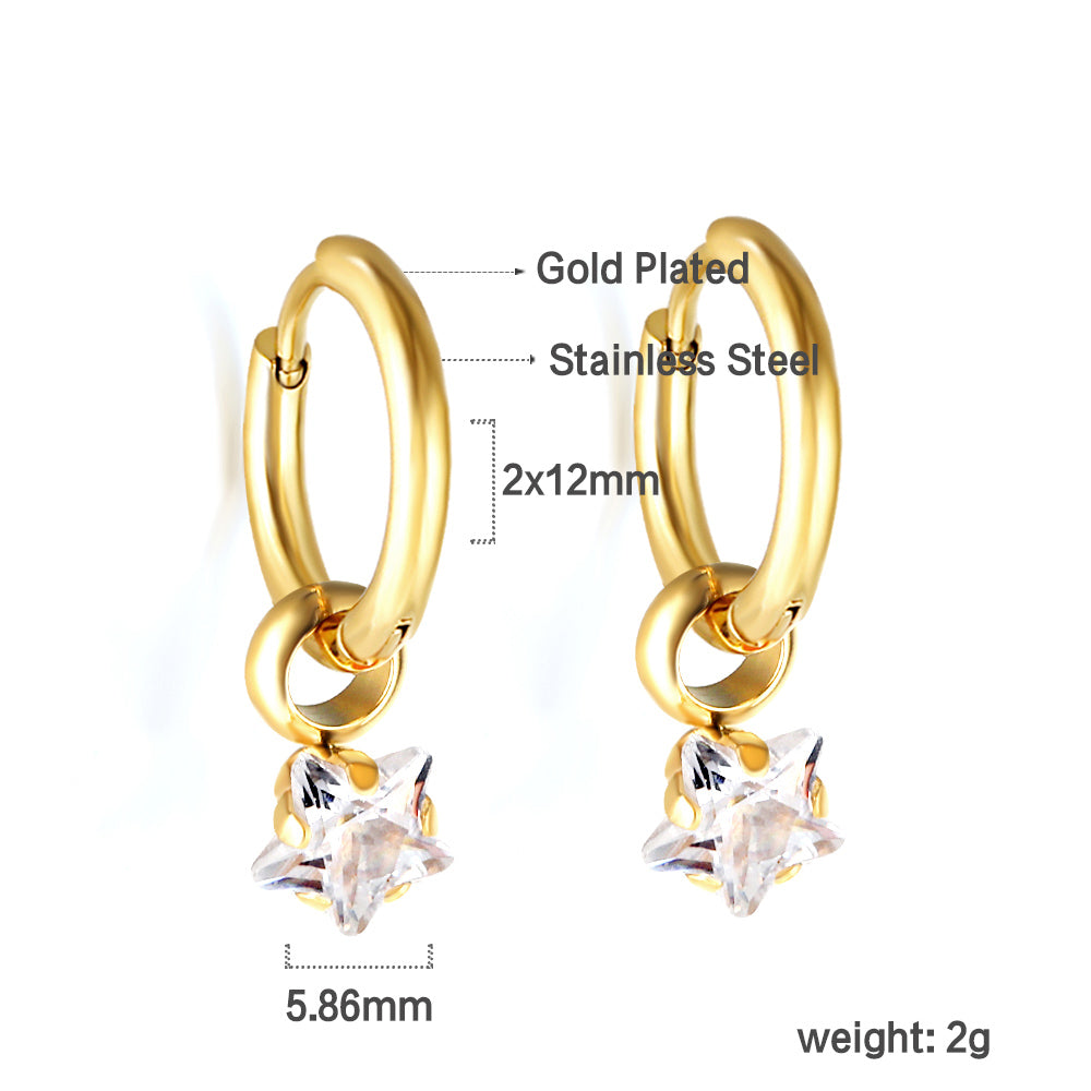 Wholesale 18K Gold Star - shaped Clear Gem Hoop Earrings