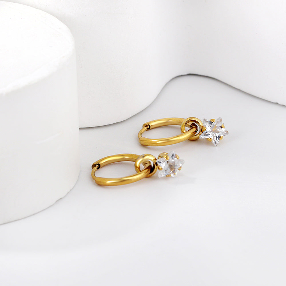 Wholesale 18K Gold Star - shaped Clear Gem Hoop Earrings