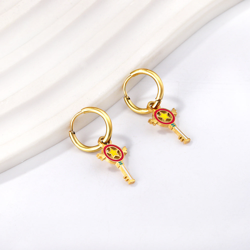 Wholesale 18K Gold Star - key Hoop Earrings Hypoallergenic