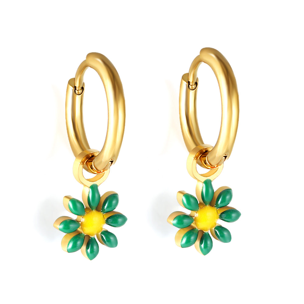 Bulk 18K Gold Blue Flower Hoop Earrings Charming Accessory