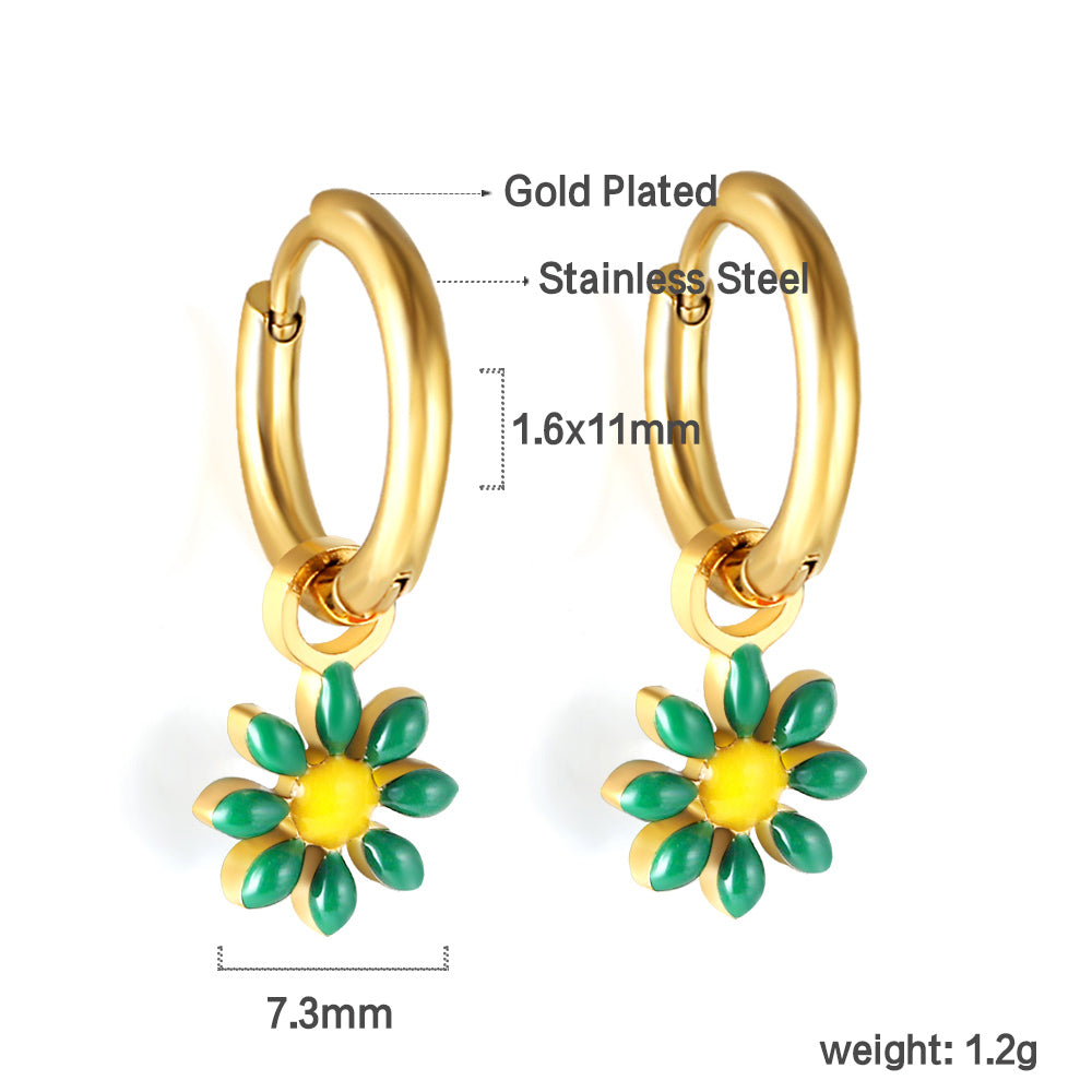 Bulk 18K Gold Blue Flower Hoop Earrings Charming Accessory