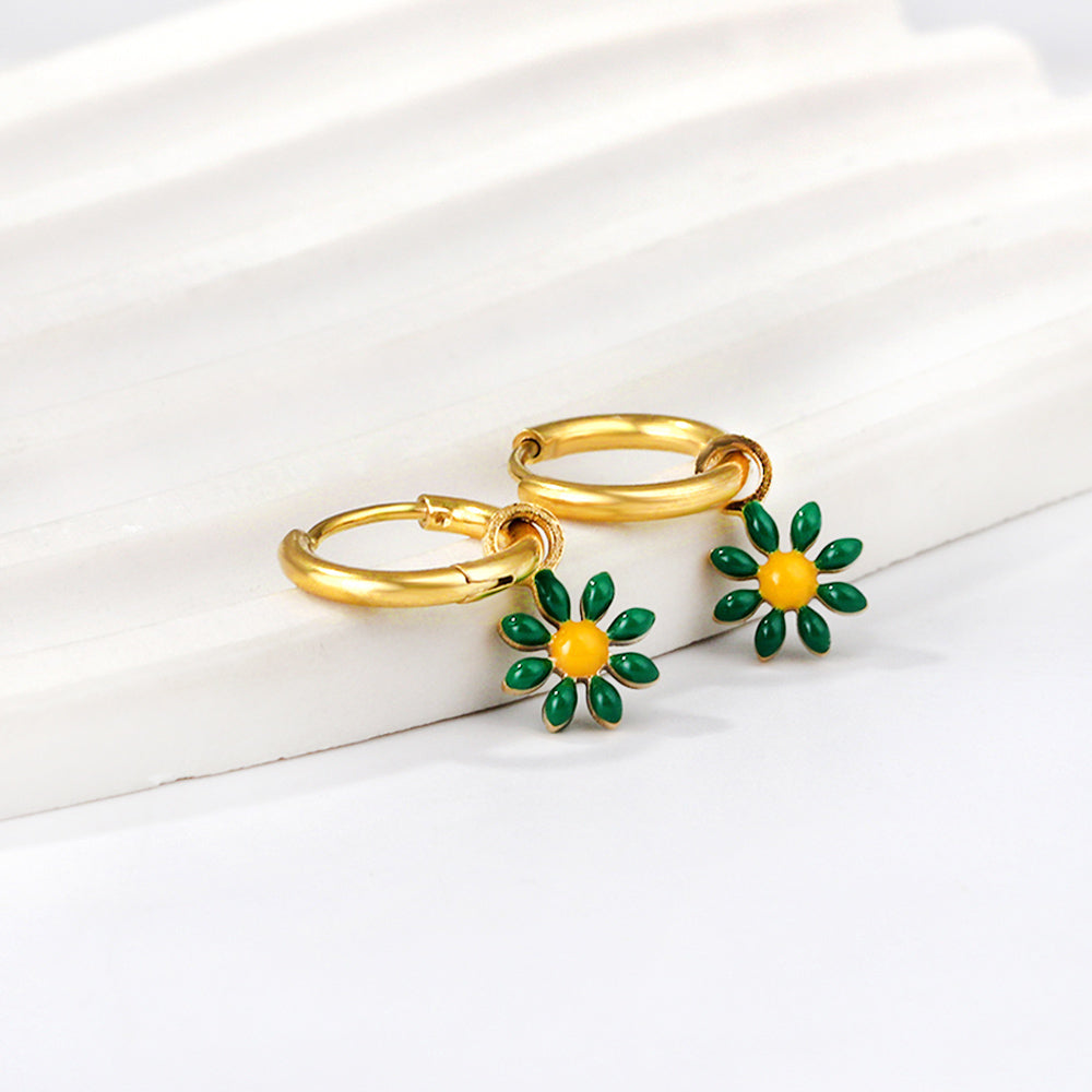 Bulk 18K Gold Blue Flower Hoop Earrings Charming Accessory