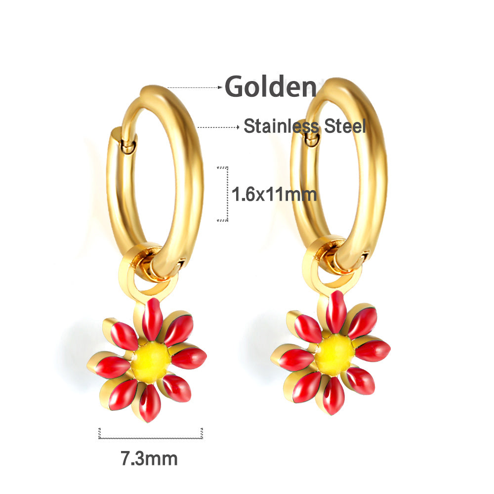Bulk 18K Gold Blue Flower Hoop Earrings Charming Accessory