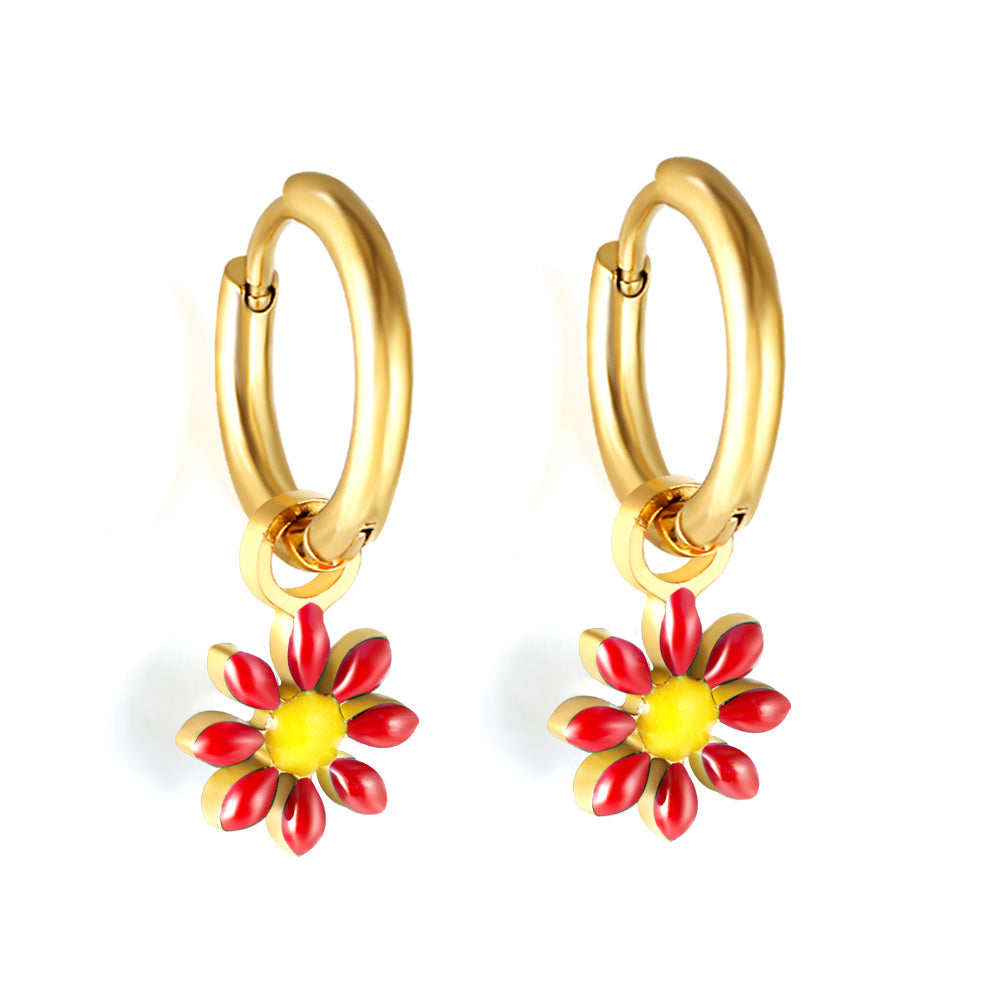 Bulk 18K Gold Blue Flower Hoop Earrings Charming Accessory