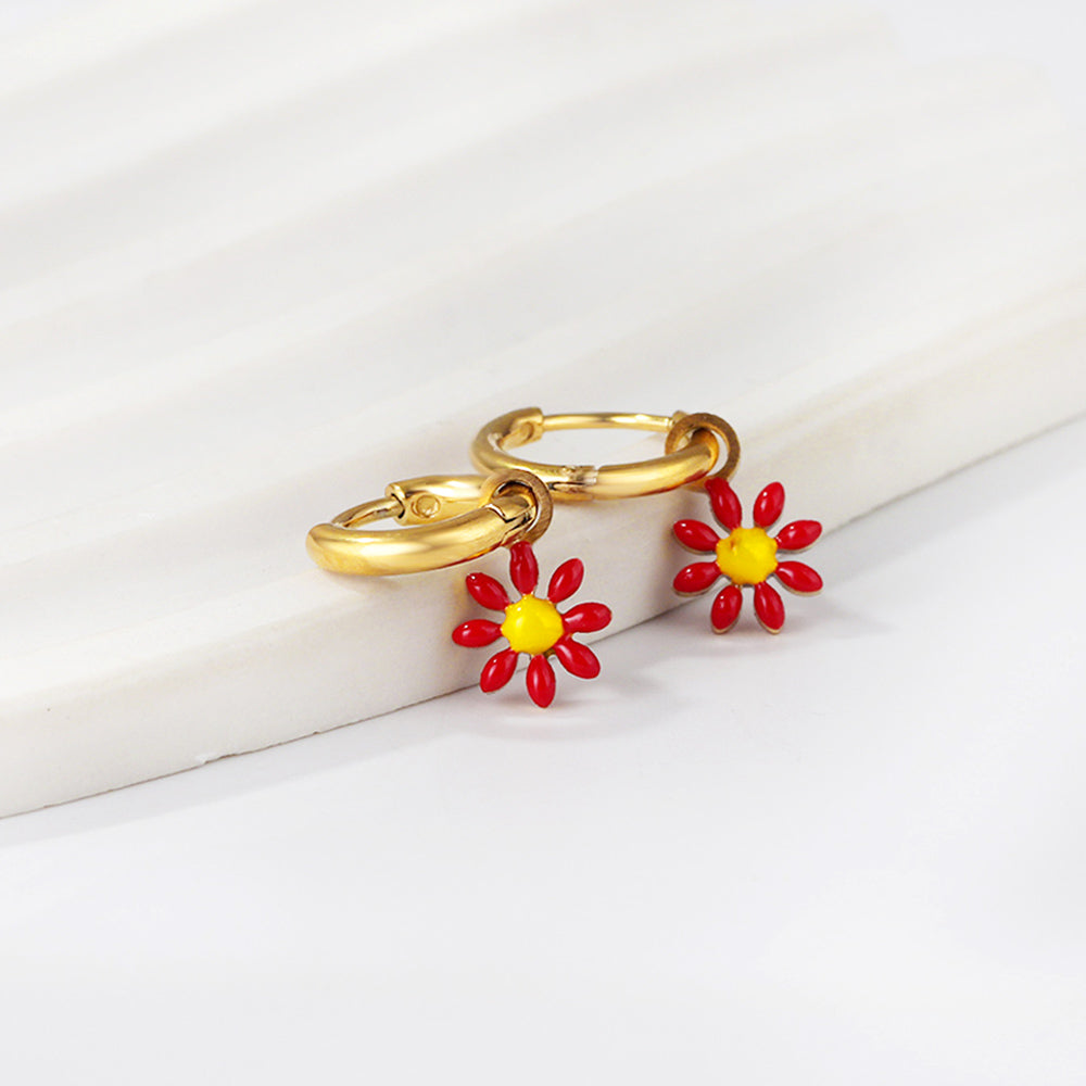 Bulk 18K Gold Blue Flower Hoop Earrings Charming Accessory