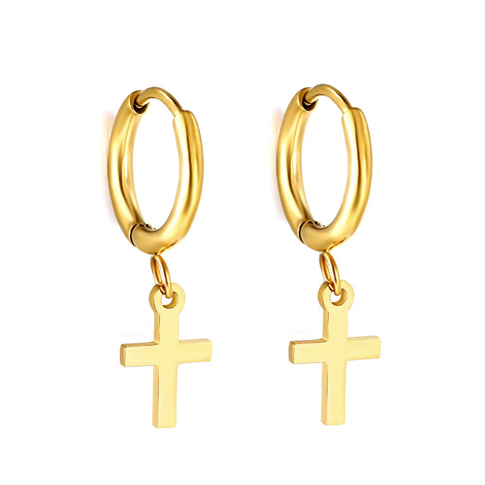 Wholesale 18K Gold Classic Cross Drop Hoop Earrings