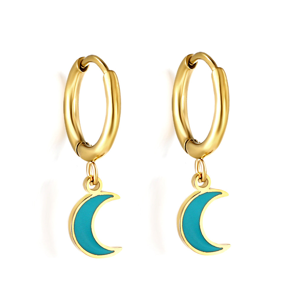 Wholesale 18K Gold Moon - blue Hoop Earrings Mysterious Style