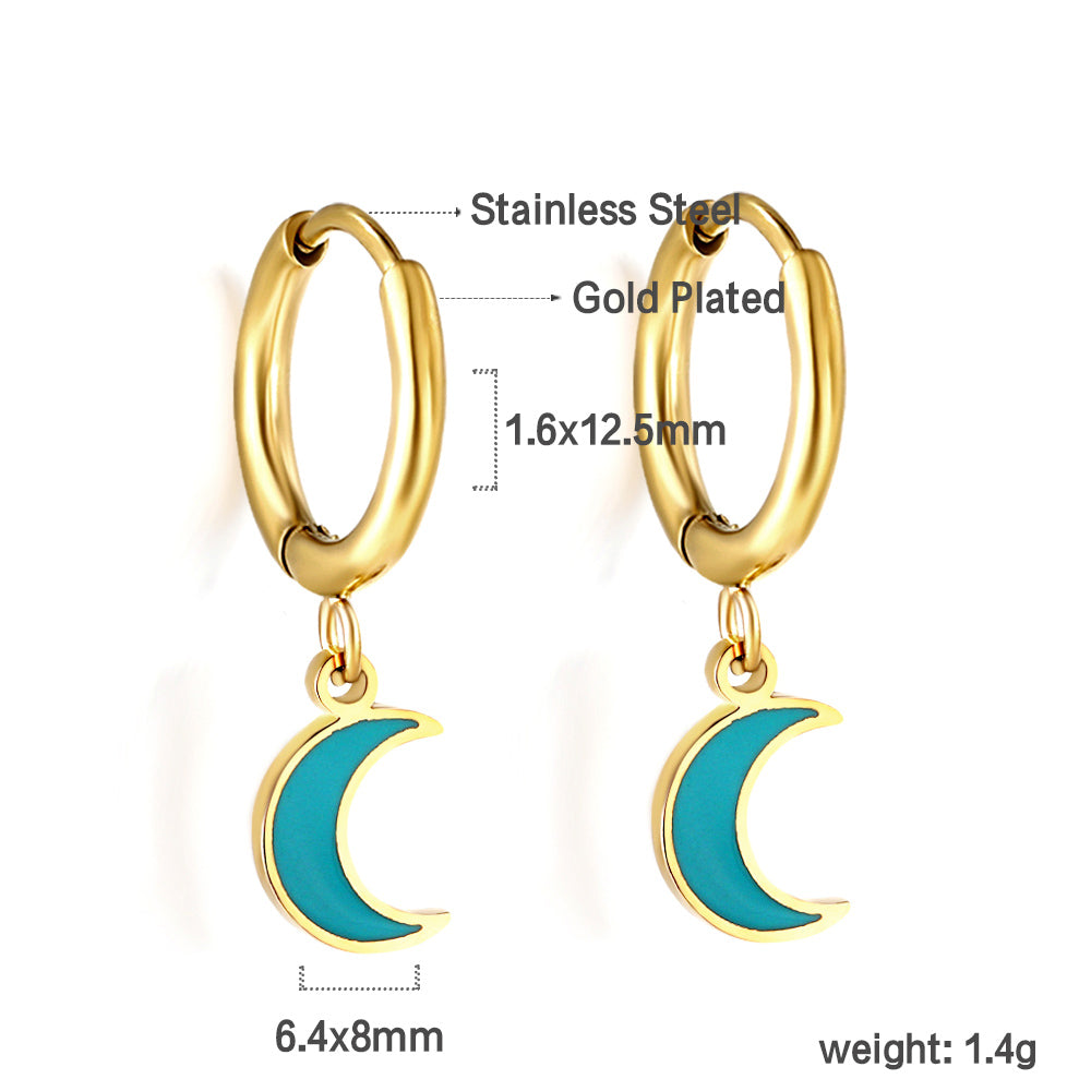 Wholesale 18K Gold Moon - blue Hoop Earrings Mysterious Style